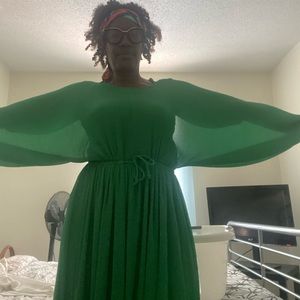 Green 100% polyester lined dress NWT